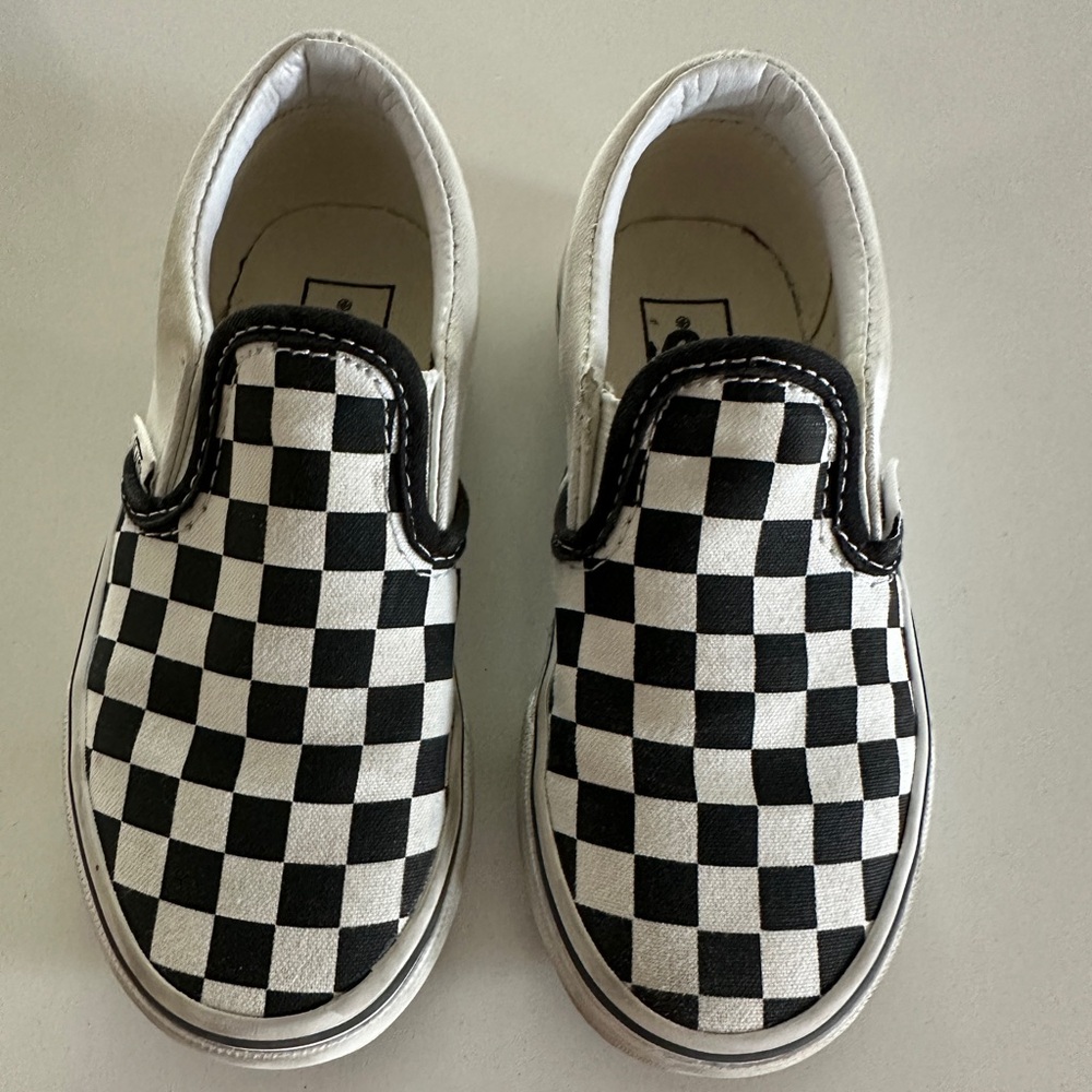 Vans Slip-On Checkerboard Skate Shoe Toddler - Black / White
